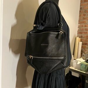 Givenchy Black Pebbled Leather Shoulder Bag with Silver Hardware